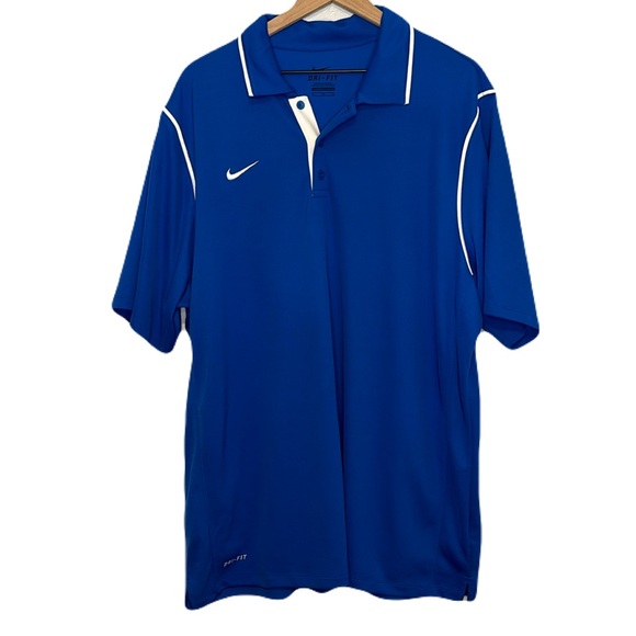 Nike Dri-Fit XL Royal Blue Short Sleeve Polo Shirt Golf Embroidered Swoosh Logo - Picture 1 of 4